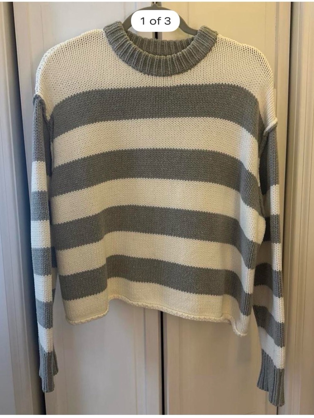 Petal & Pup Wide-Striped Crewneck Sweater in Cream and Gray
